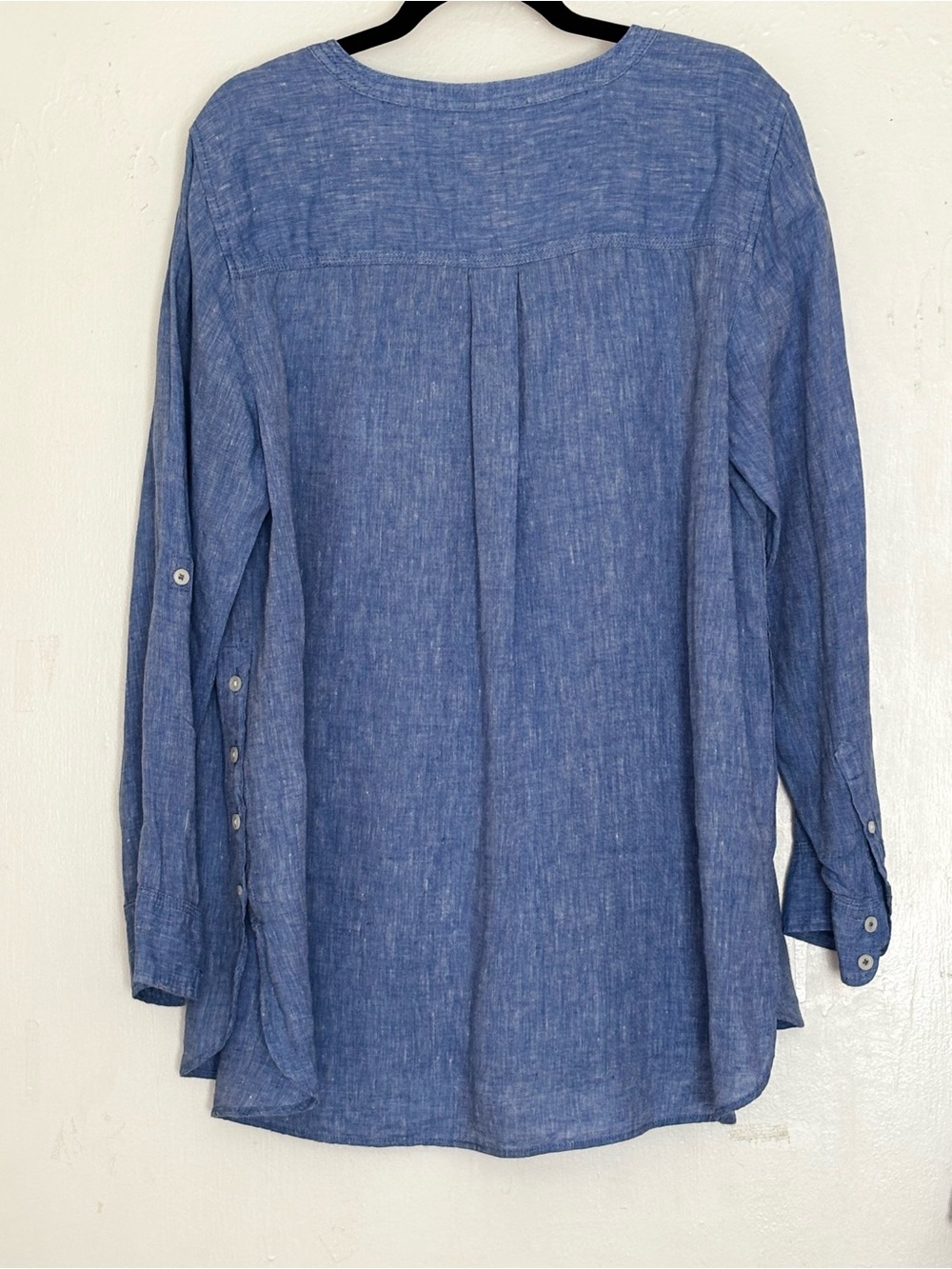 Talbots Side Button Linen Band Collar Popover Cross Dye Top Size 1X 100% Linen - Picture 3 of 6